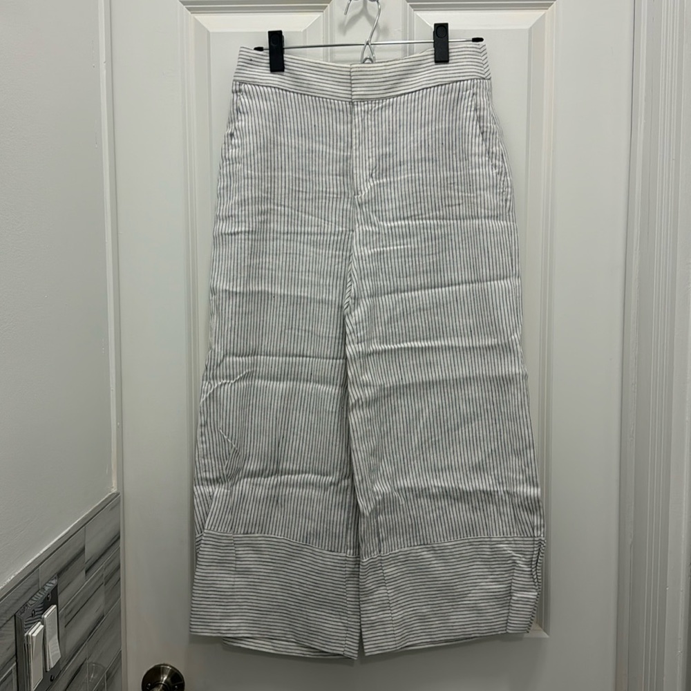 Banana Republic Linen White Striped Wide Leg Pants - Size 2